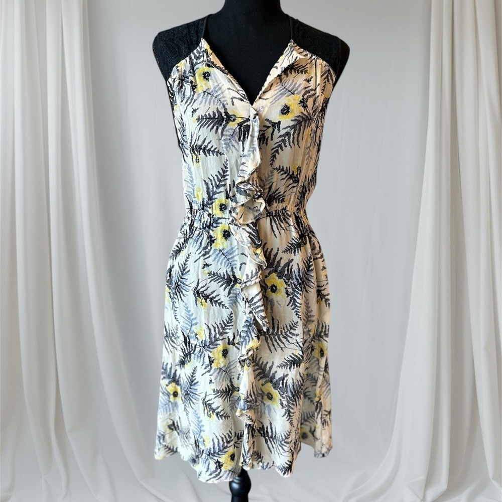 Anthropologie Lil Tassel Fronds 100% Silk Dress Womans Size 4 Yellow/Black